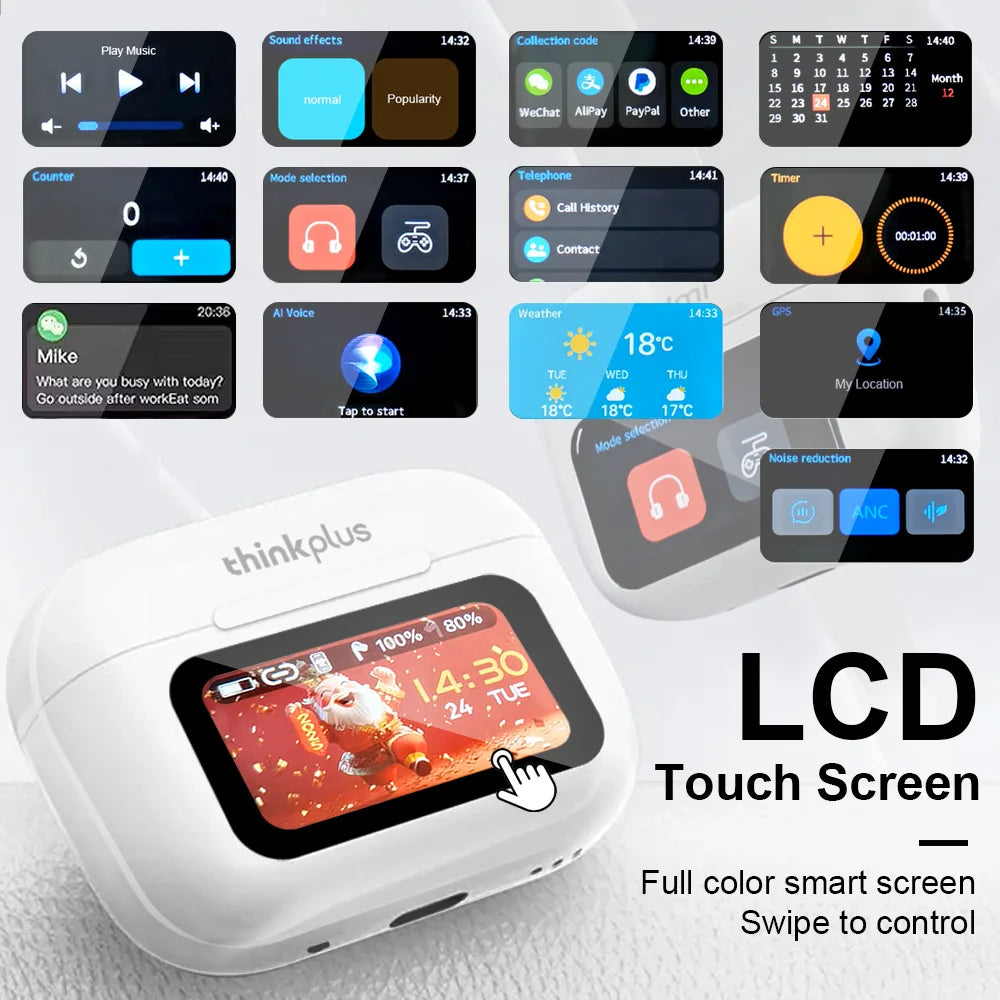 Original  Wireless Bluetooth Earphones ANC Noise Reduction Earbuds HD Mic Call Gamer Headsets LED Touch Screen Control